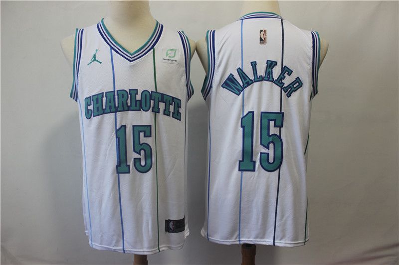Men Charlotte Hornets 15 Walker White Jordan Swingman Hardwood Classics NBA Jersey